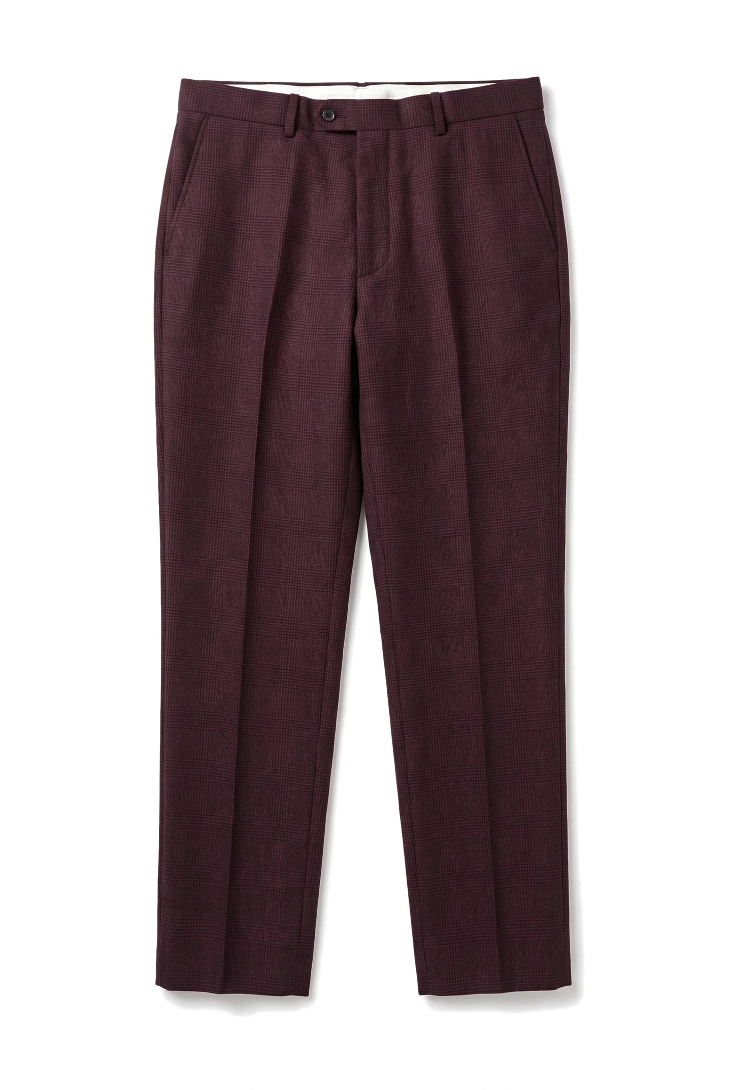 Regent - Men's Wine Plaid Check Trousers