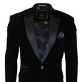 Cavani Rosa - Mens Soft Velvet Black Navy 1 Button Dinner Jacket Tuxedo Blazer Smart Casual Fit-Black