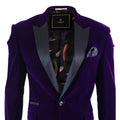 Cavani Rosa - Mens Soft Velvet Black Navy 1 Button Dinner Jacket Tuxedo Blazer Smart Casual Fit-Purple