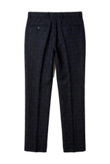 Ryan - Men's Navy Tweed Check Trousers