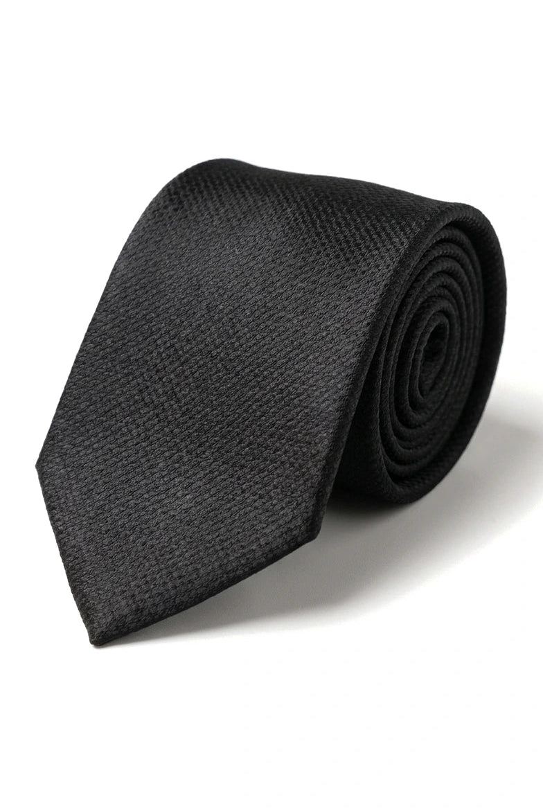 Satin Silk Textured Black Tie Gift Set Pocket Square Cuff Links Tie Matt Satin