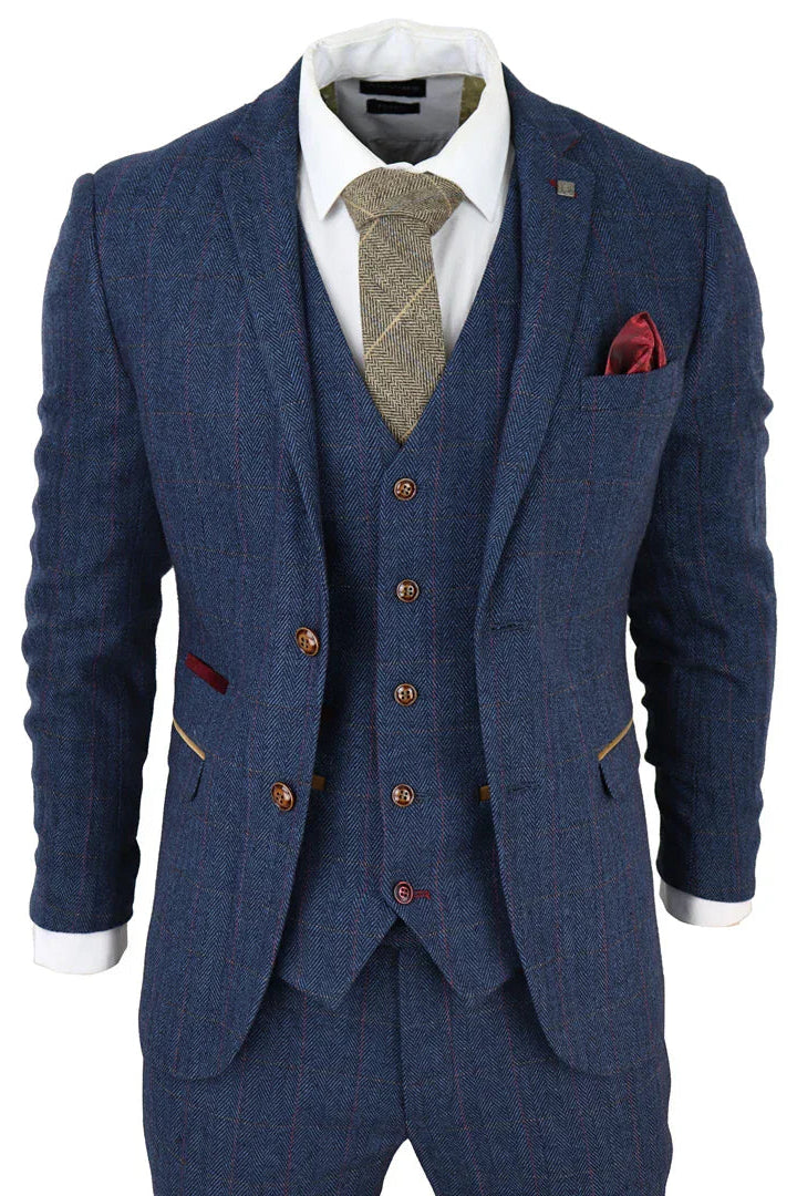 Scott Men's Blue 3-Piece Tweed Check Suit: Buy Online Happy
