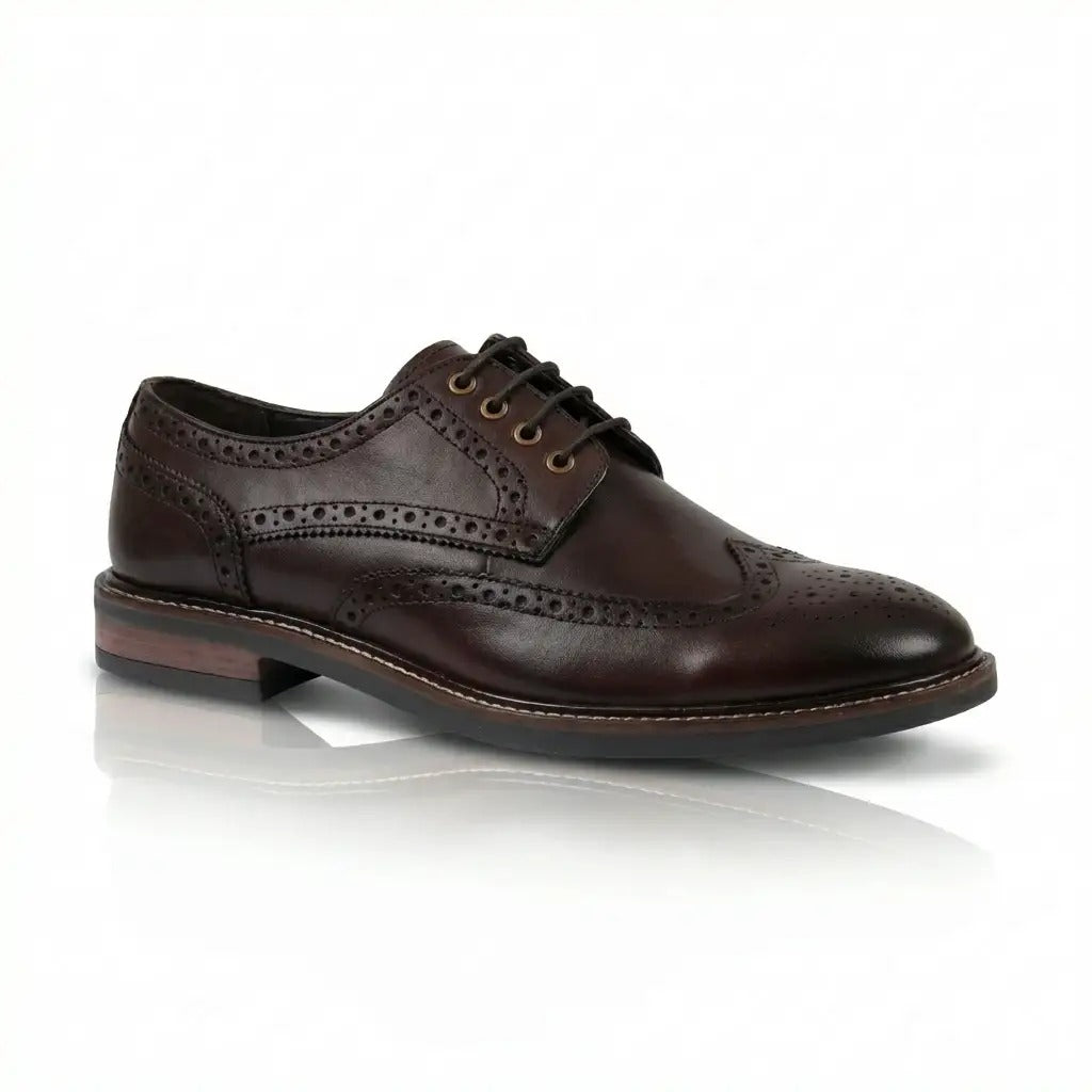 Stokes - Men's Brown Leather Wingtip Brogue Lace-Up Shoes