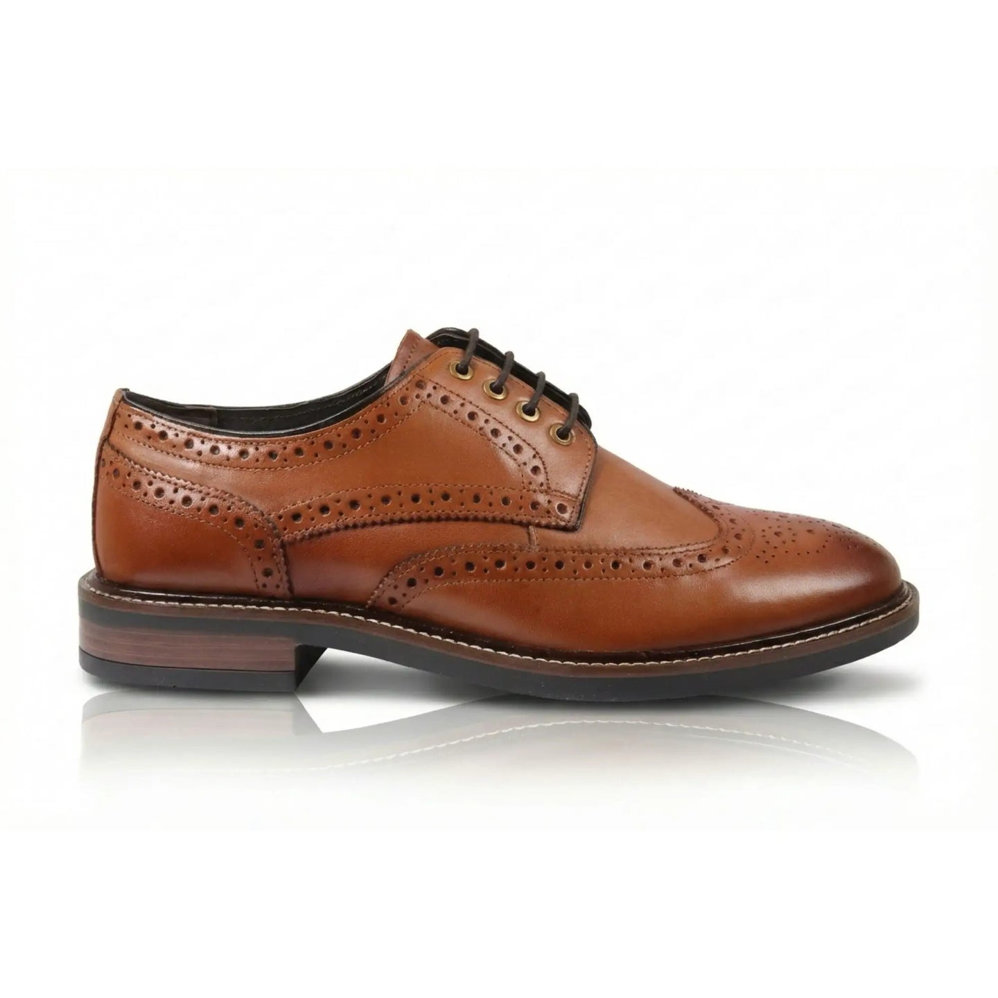 Stokes - Men's Tan Leather Wingtip Brogue Lace-Up Shoes