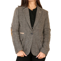 Women's Herringbone Tweed Blazer Oak Brown Classic Jacket