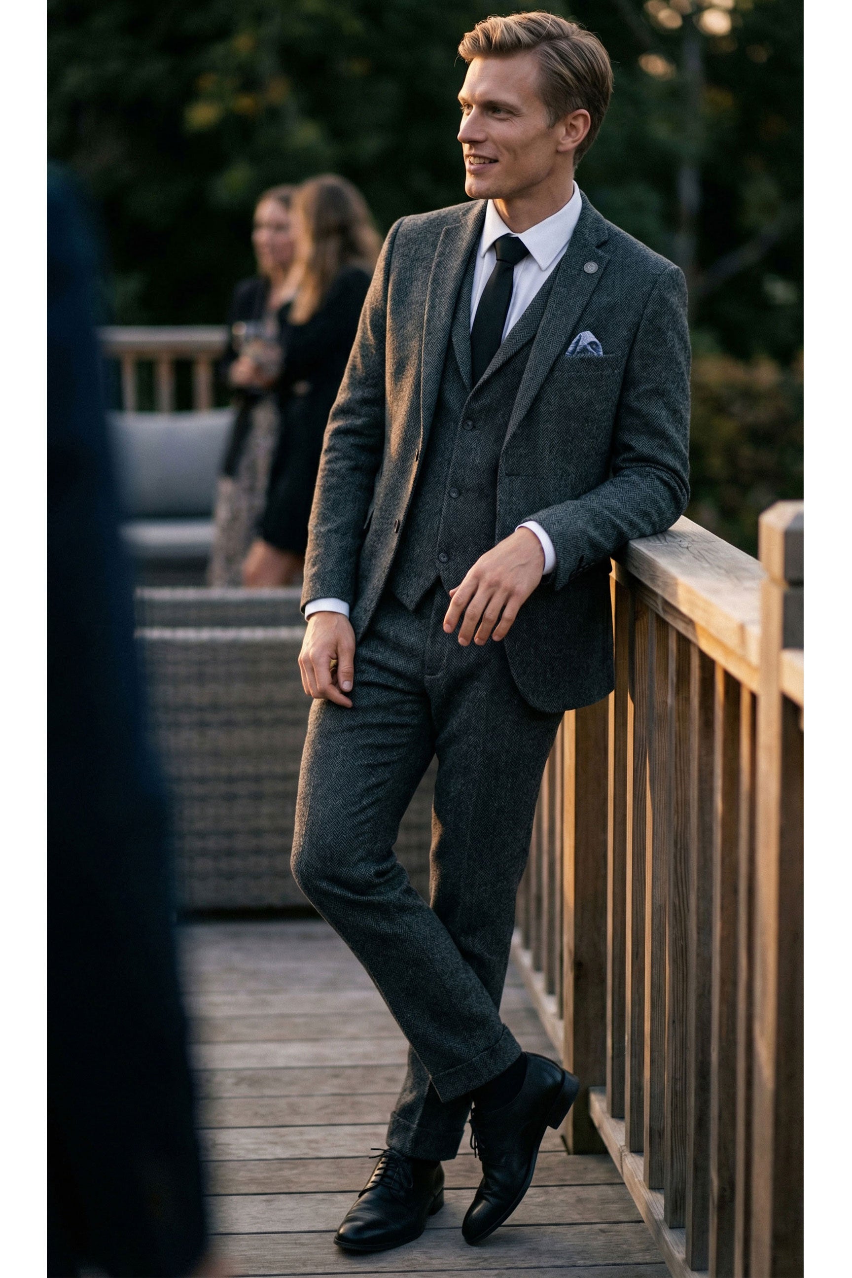 Men's Charcoal Grey 3 Piece Tweed Herringbone Suit - STZ11: Buy