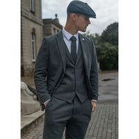 Men's Charcoal Grey 3 Piece Tweed Herringbone Suit - STZ11
