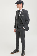 Men's Charcoal Grey 3 Piece Tweed Herringbone Suit - STZ11