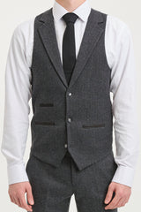 Men's Charcoal Grey 3 Piece Tweed Herringbone Suit - STZ11
