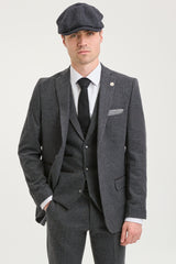Men's Charcoal Grey 3 Piece Tweed Herringbone Suit - STZ11