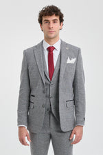Men's Light Grey 3 Piece Tweed Herringbone Suit - STZ11