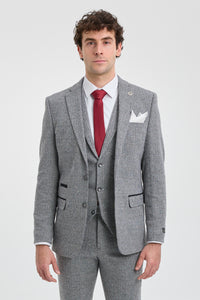 Men's Light Grey 3 Piece Tweed Herringbone Suit - STZ11