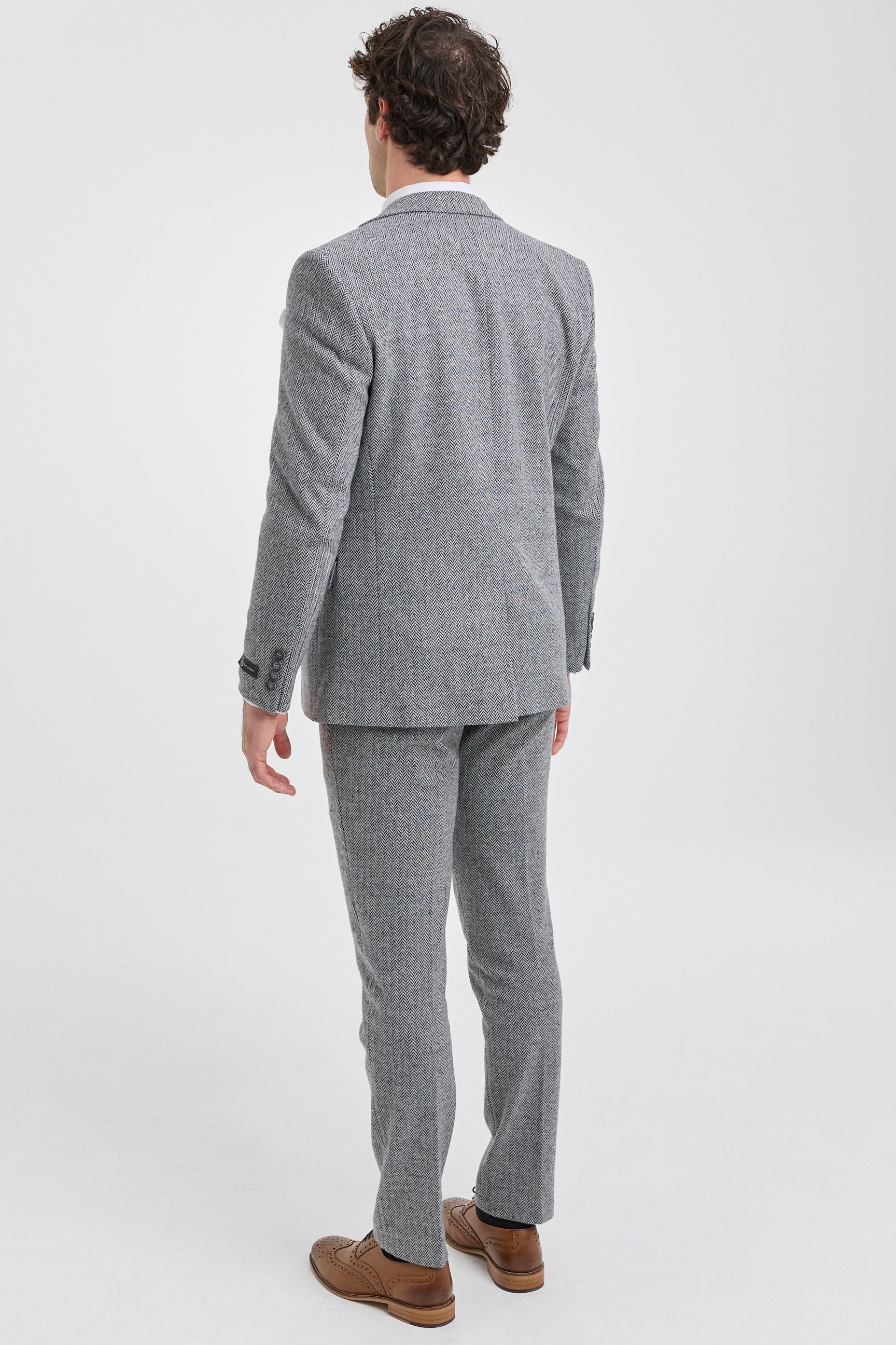 Men's Light Grey 3 Piece Tweed Herringbone Suit - STZ11