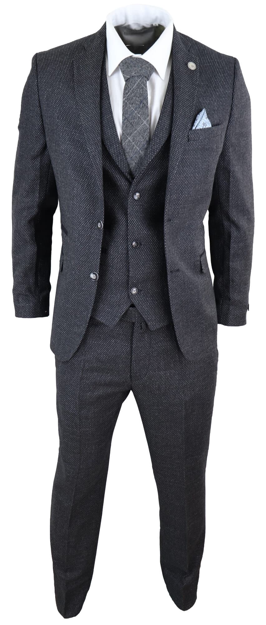 Men's Black Tweed 3 Piece Vintage Suit - STZ14: Buy Online - Happy