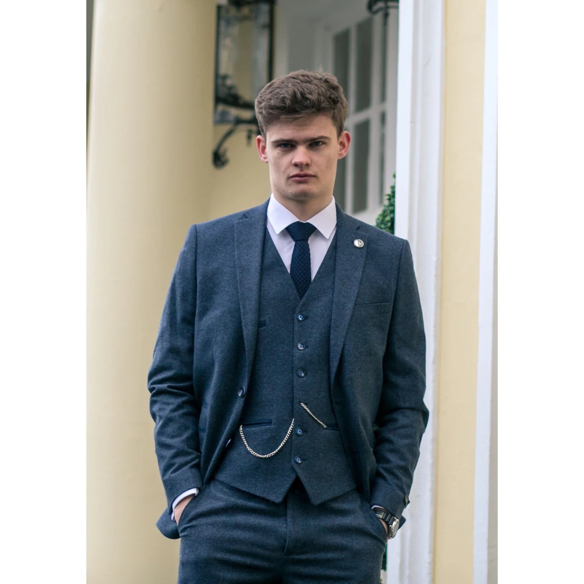Mens Navy-Blue Peaky Blinders Wool Suit