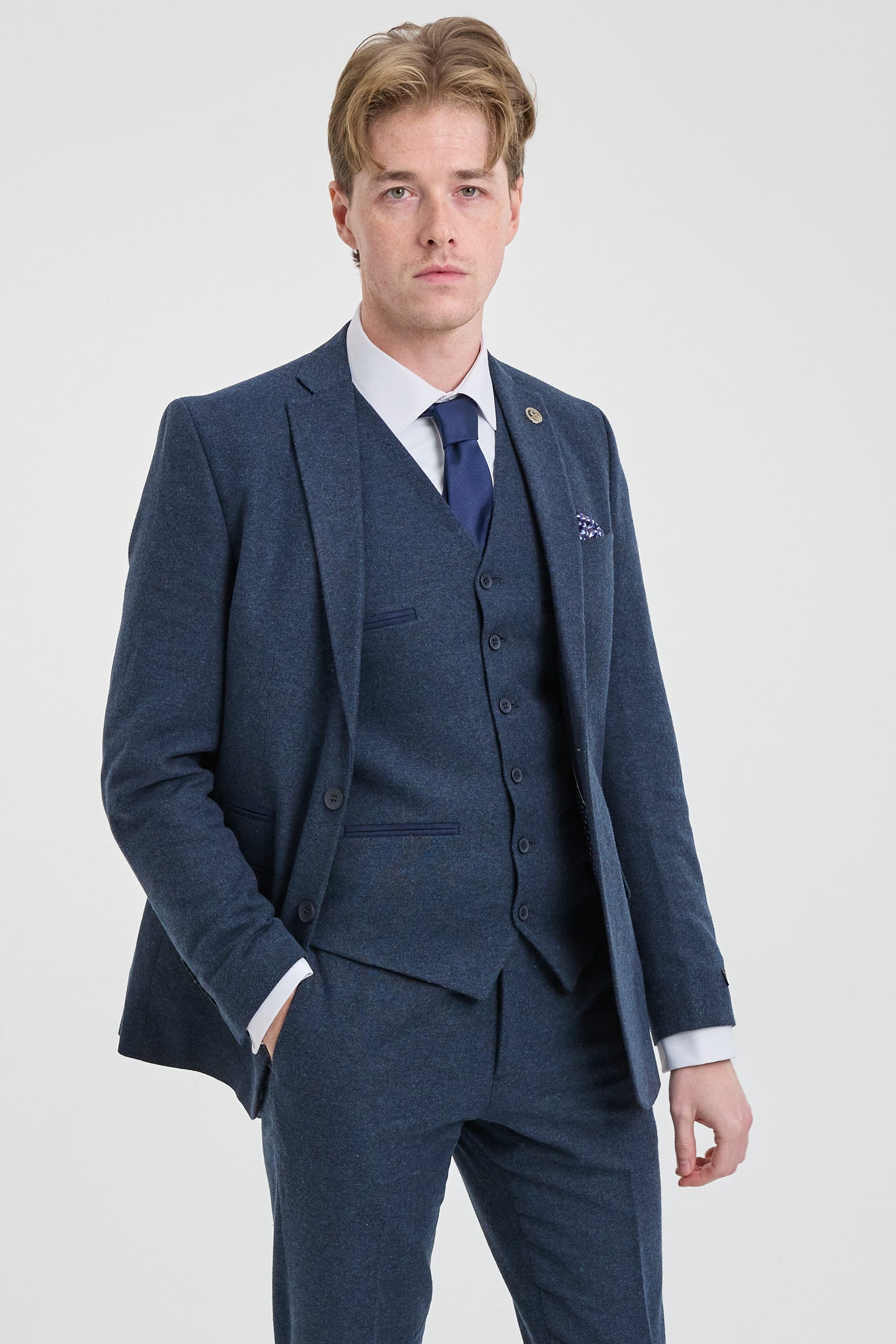 Mens Navy-Blue Peaky Blinders Wool Suit