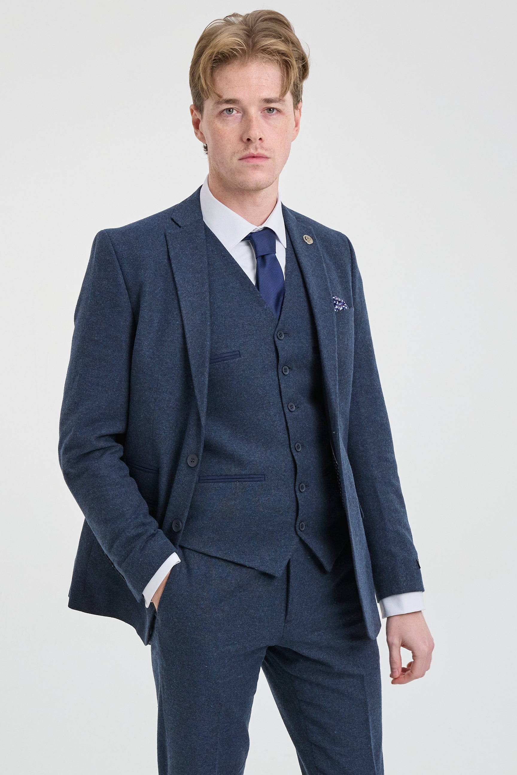Mens Navy-Blue Peaky Blinders Wool Suit
