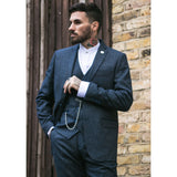 Mens 3 Piece Navy Suit with Double Breasted Waistcoat