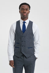 Mens 3 Piece Navy Suit with Double Breasted Waistcoat