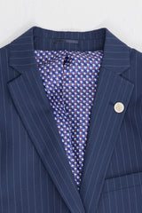 Mens 3 Piece Pinstripe Navy-Blue Suit