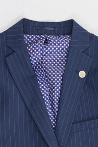 Mens 3 Piece Pinstripe Navy-Blue Suit