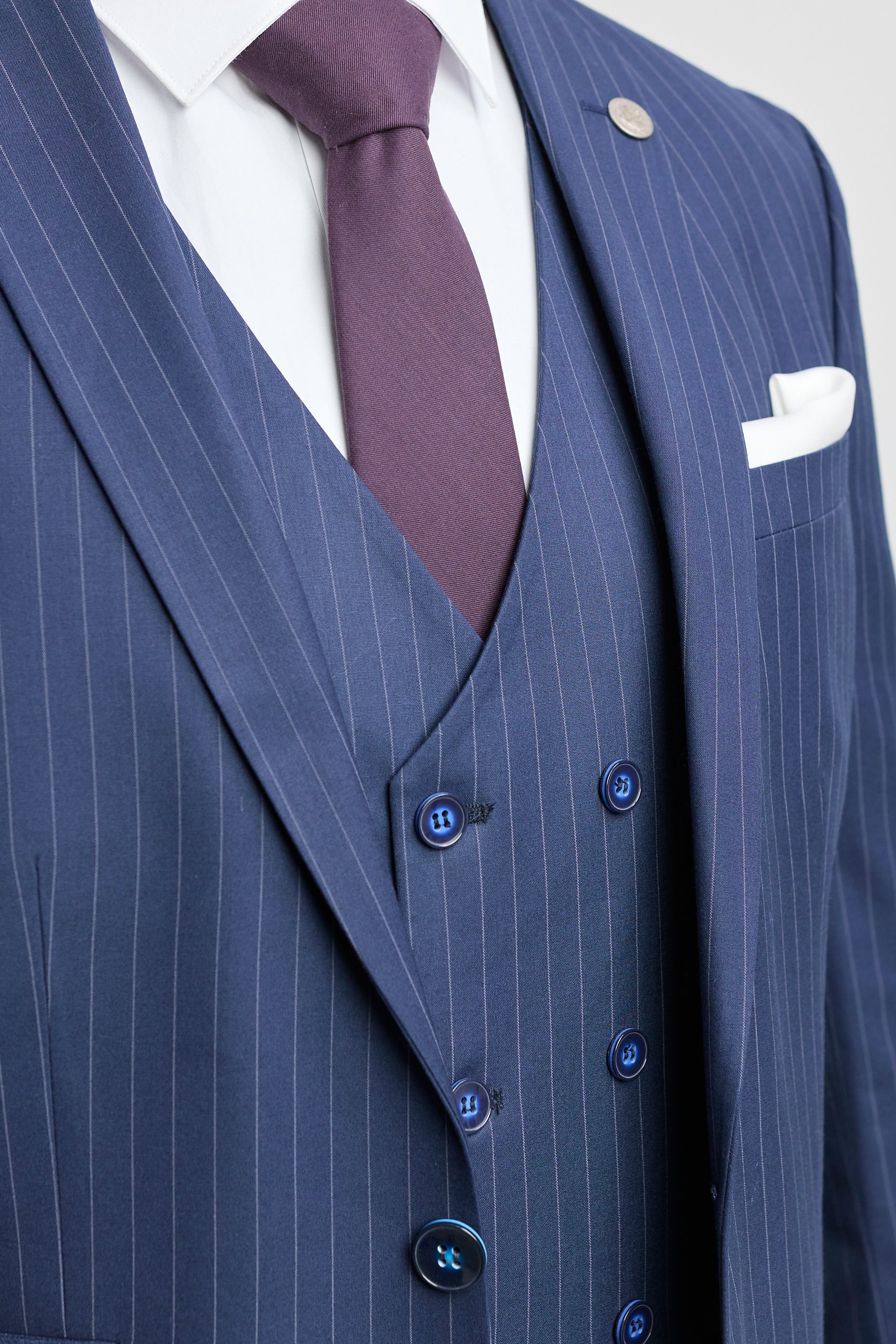 Mens 3 Piece Pinstripe Navy-Blue Suit