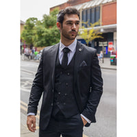 Mens  Black 3 Piece Pinstripe Suit