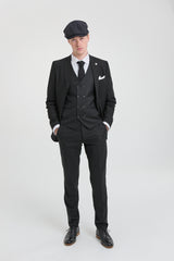 Mens  Black 3 Piece Pinstripe Suit
