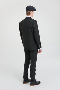 Mens  Black 3 Piece Pinstripe Suit