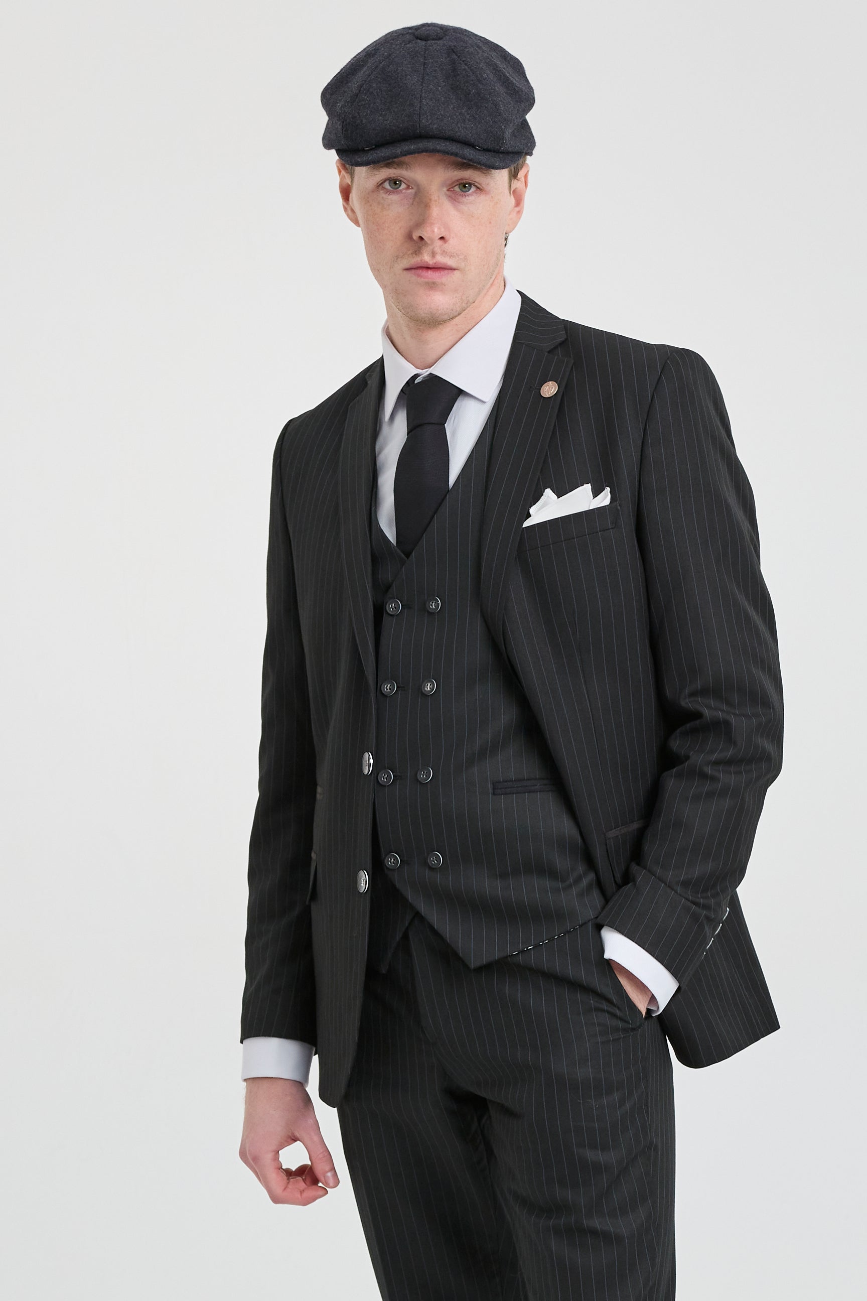 Mens Black 3 Piece Pinstripe Suit Mens Black 3 Piece Pinstripe Suit
