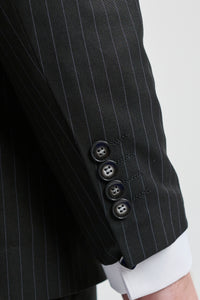 Mens  Black 3 Piece Pinstripe Suit