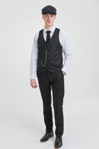 Mens  Black 3 Piece Pinstripe Suit