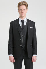 Mens  Black 3 Piece Pinstripe Suit