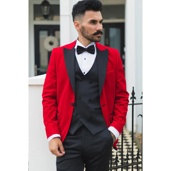 Men's Red Velvet Tux Blazer Satin Lapels Dinner Wedding Prom Black Tie: Buy  Online - Happy Gentleman