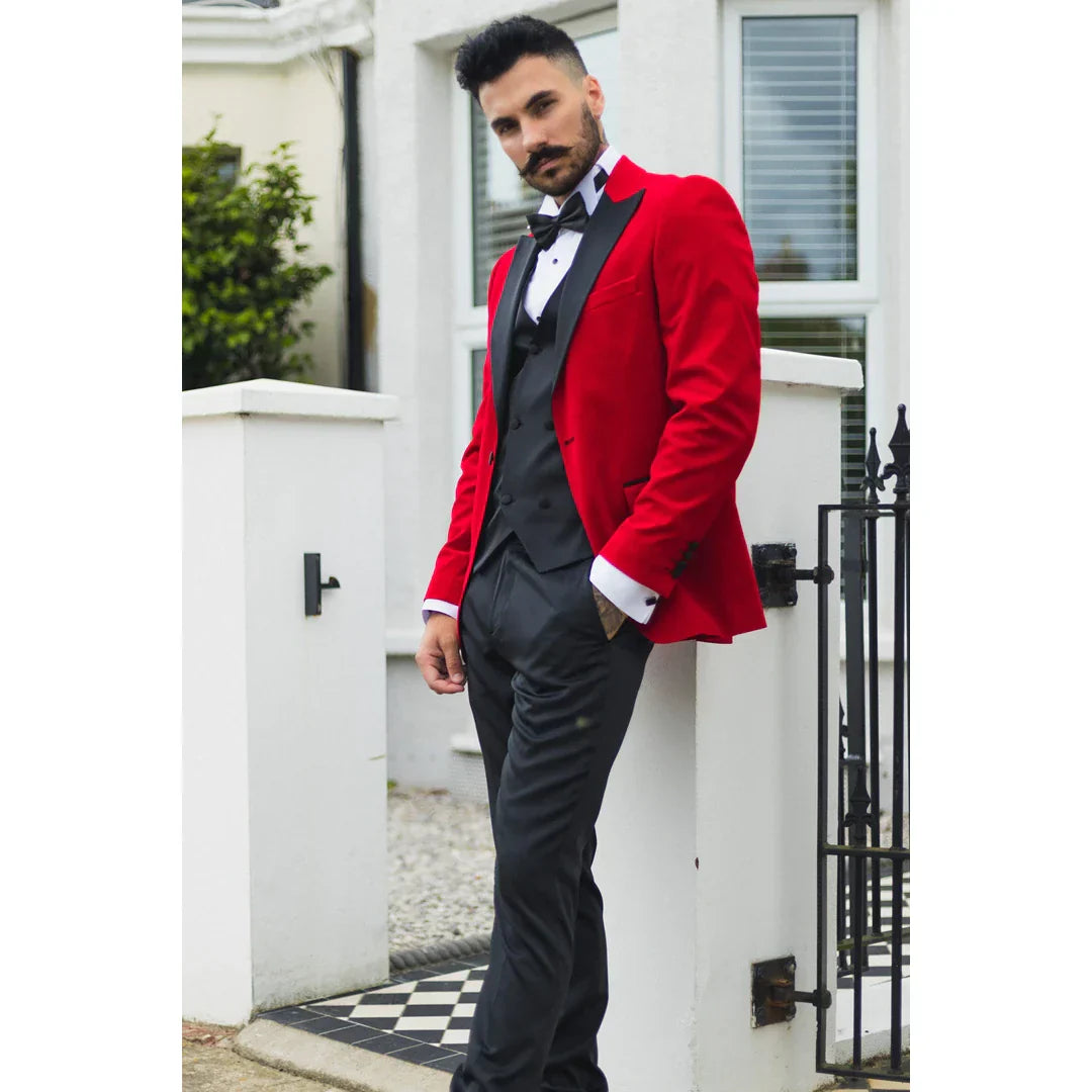 Men's Red Velvet Tux Blazer Satin Lapels Dinner Wedding Prom Black Tie Men's Red Velvet Tux Blazer Satin Lapels Dinner Wedding Prom Black Tie