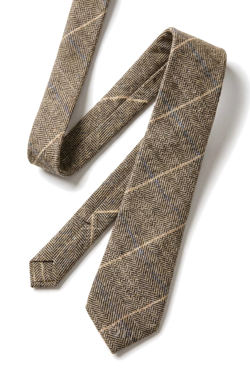 Tan-Brown Check Tweed Tie with Hankie and Tie Clip - Tan Brown