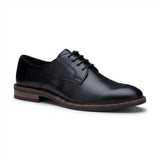 Tanner - Men's Black Leather Plain Toe Derby Lace-Up Shoes