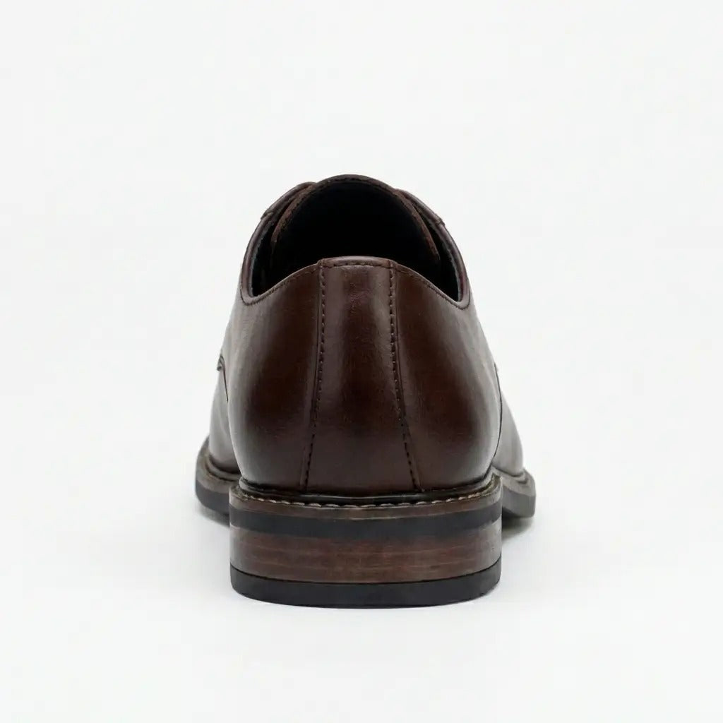 Tanner - Men's Brown Leather Plain Toe Derby Lace-Up Shoes