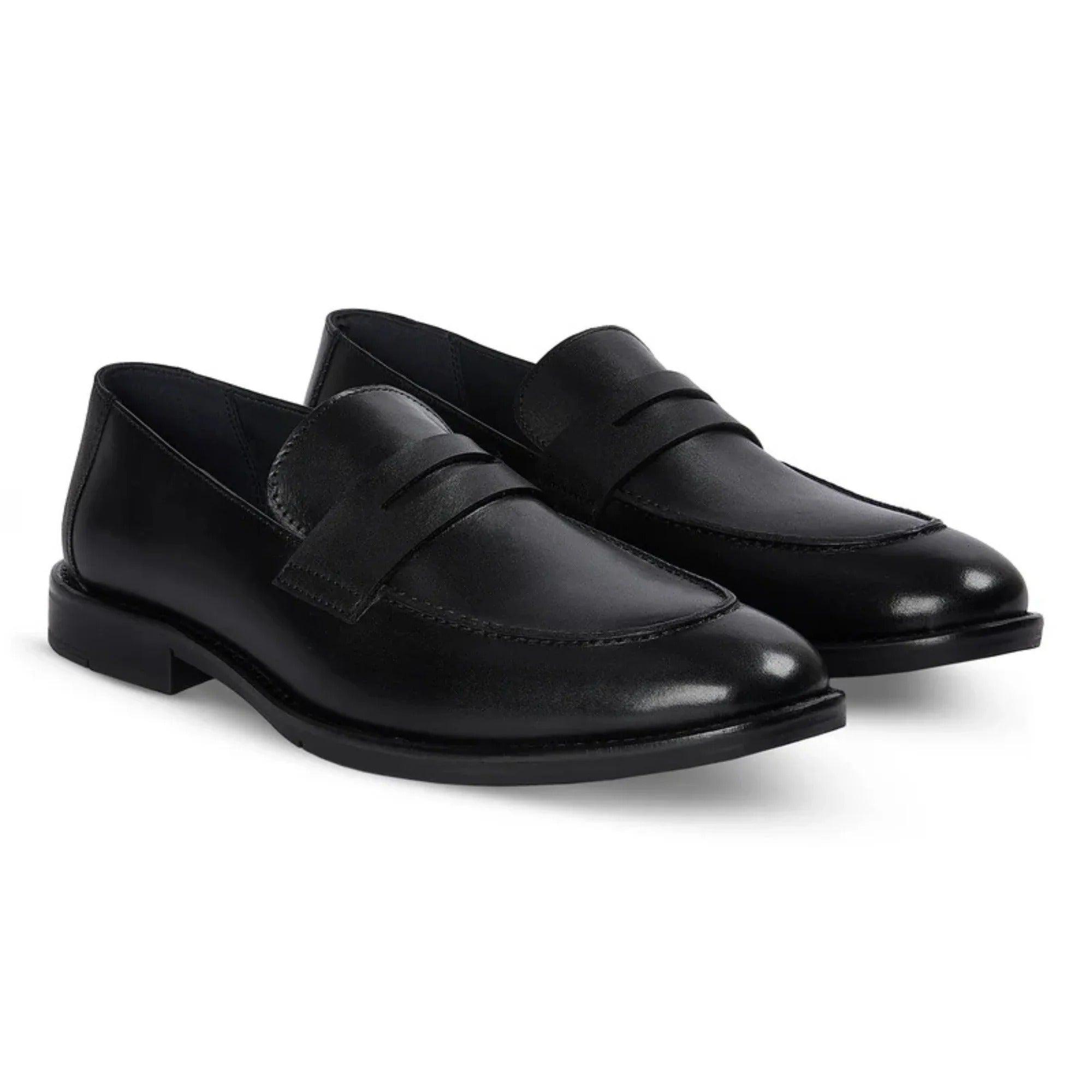 Ted - Men's Black Classic Moc Toe Leather Penny Loafers