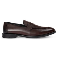 Ted - Men's Brown Classic Moc Toe Leather Penny Loafers