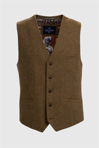 Thomas - Men's Brown Wool Blend Herringbone Tweed Waistcoat