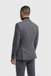 Thomas - Men's Navy Classic Herringbone Tweed Blazer