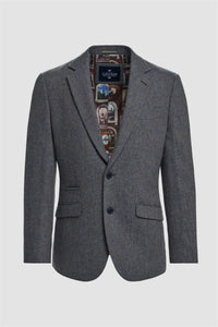 Thomas - Men's Navy Classic Herringbone Tweed Blazer