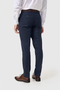 Thomas - Men's Navy Wool Blend Herringbone Tweed Trousers