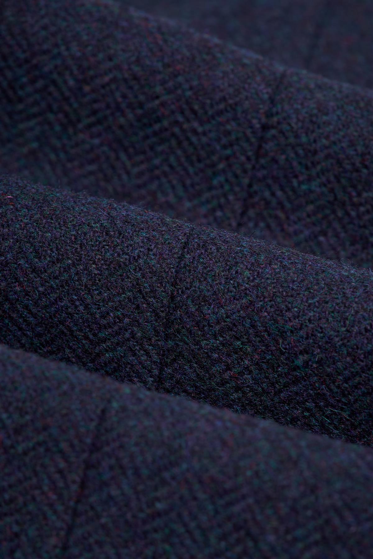 Thomas - Men's Navy Wool Blend Herringbone Tweed Trousers