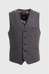 Thomas - Men's Navy Wool Blend Herringbone Tweed Waistcoat