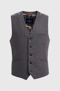 Thomas - Men's Navy Wool Blend Herringbone Tweed Waistcoat
