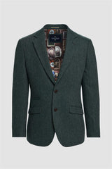 Thomas - Men's Olive Green Classic Herringbone Tweed Blazer