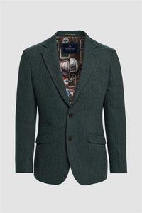 Thomas - Men's Olive Green Classic Herringbone Tweed Blazer