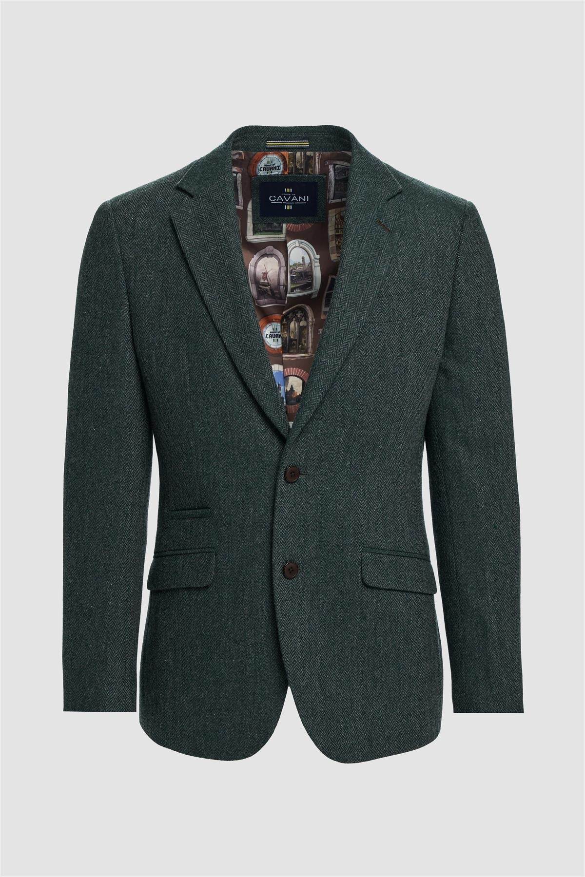 Thomas - Men's Olive Green Classic Herringbone Tweed Blazer